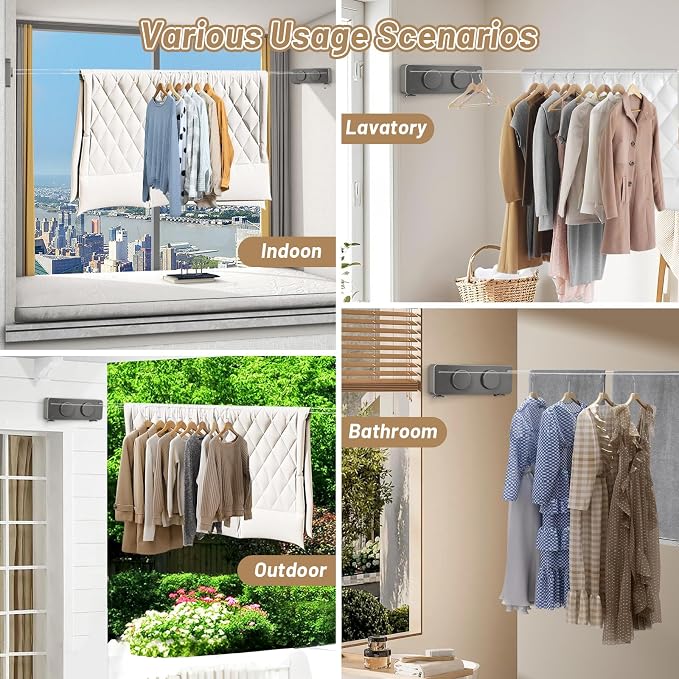 Retractable Clothesline Indoor, Non-Sagging Outdoor Clothes Line Retracting - Image 7