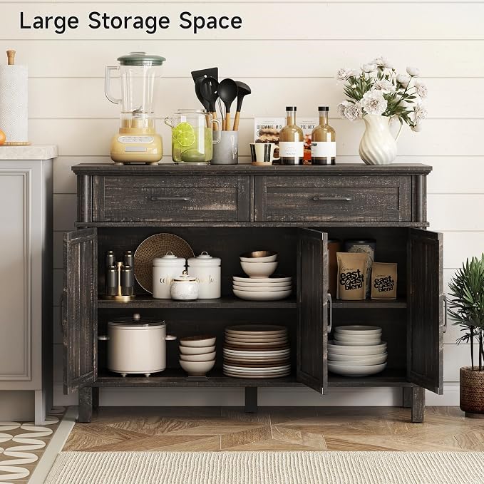 48 Inches Buffet Cabinet with Storage, Farmhouse Sideboard Buffet w/2 Drawers - Image 4