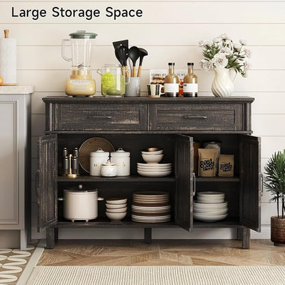 48 Inches Buffet Cabinet with Storage, Farmhouse Sideboard Buffet w/2 Drawers - Image 4