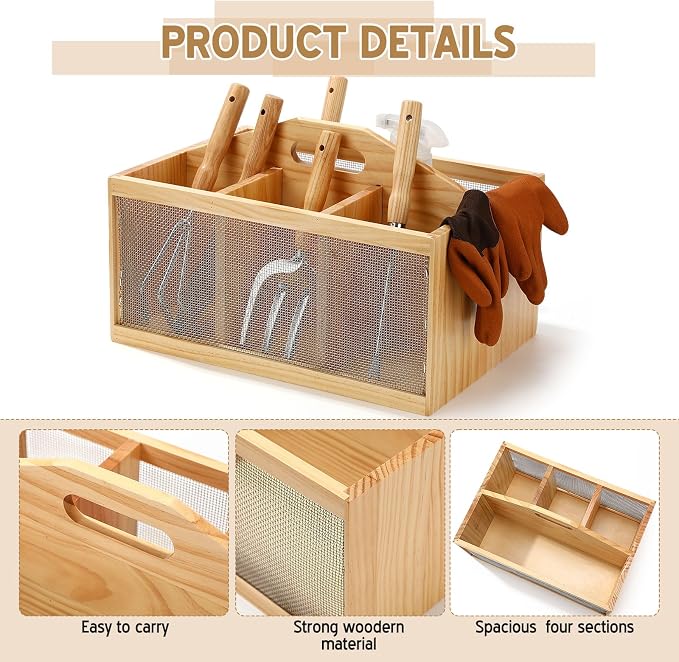 Teenyyou Garden Tool Organizer Wooden Garden Caddy - Image 3
