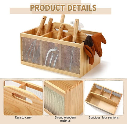 Teenyyou Garden Tool Organizer Wooden Garden Caddy - Image 3