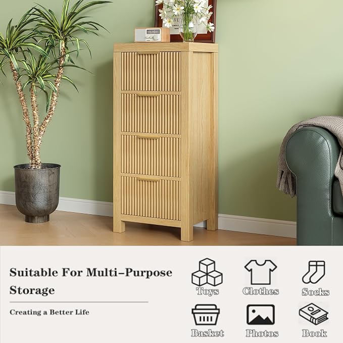 Mid-Century Modern Tall Wooden Dresser - Image 4