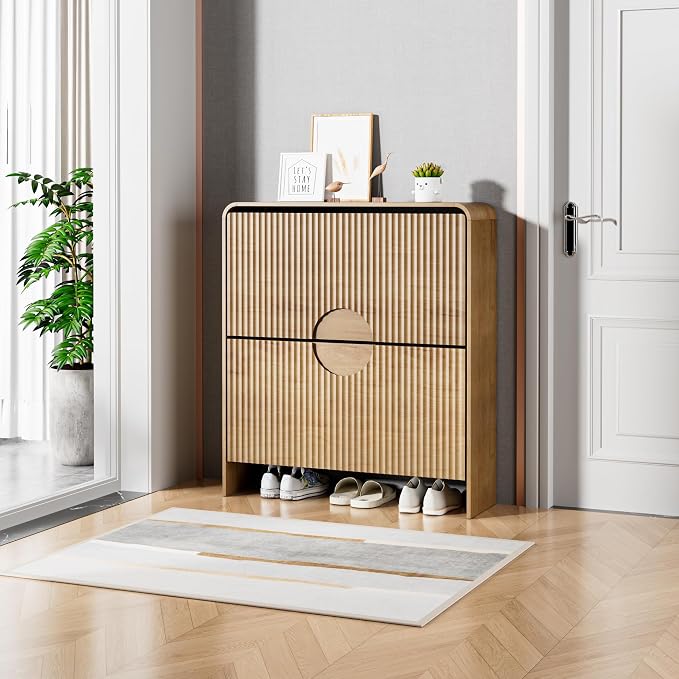 Narrow Shoe Cabinet for Entryway, Fluted Entry Way Shoe Storage Cabinet - Image 7