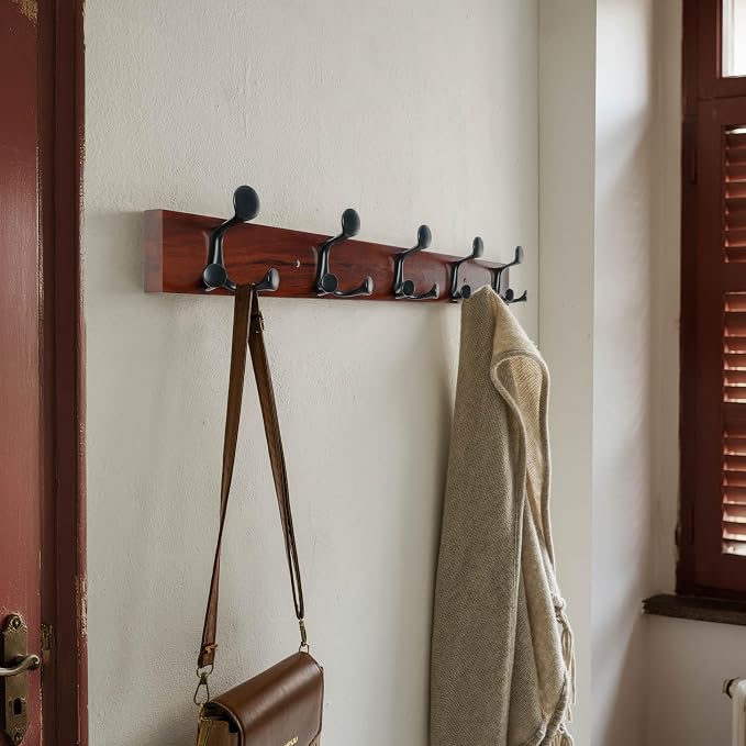 SKOLOO 30-Inch Cherry Wood Coat Rack Wall Mount - Image 2