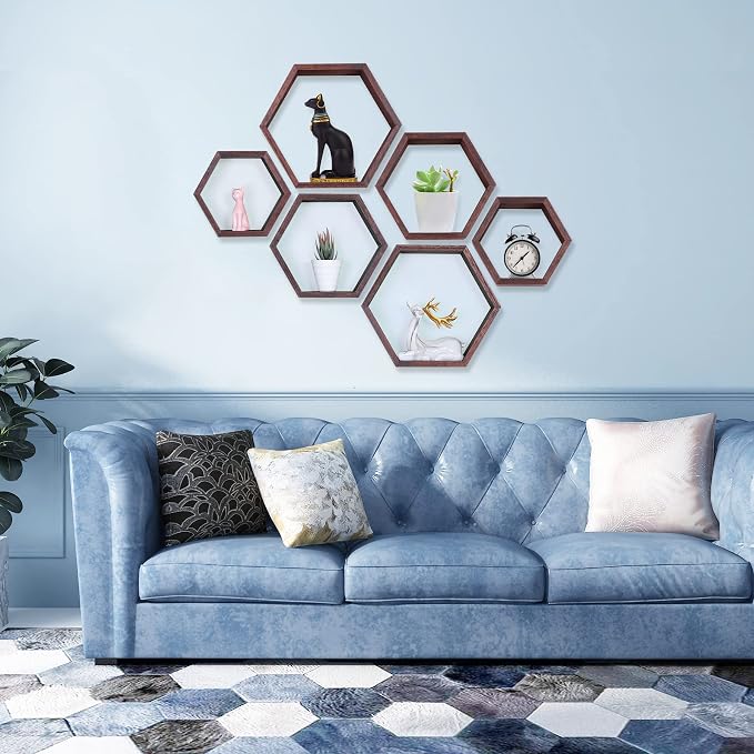 Hexagon Shelves, Floating Wall Shelf, Honeycomb Octagon Cube Shelves Wood | - Image 7