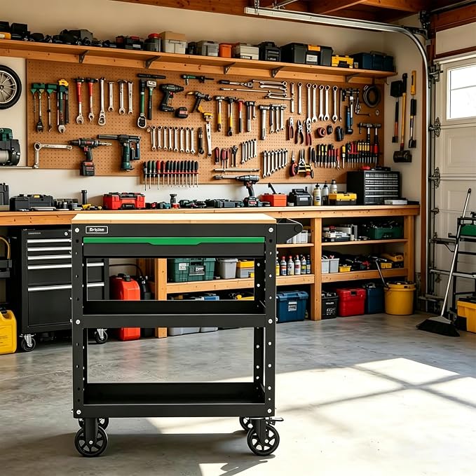 Rolling Tool Cart, 3-Tier Workshop Storage, Heavy-Duty Wheels, 330LB Load - Image 8