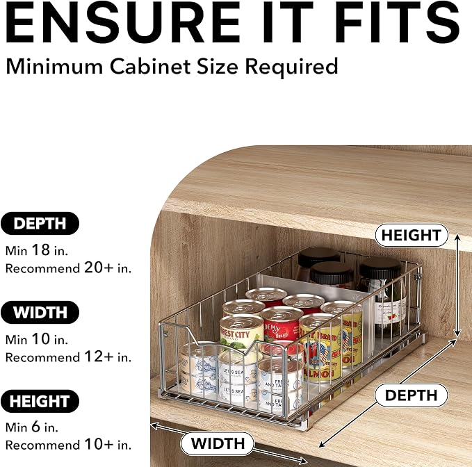 Simple Houseware Pull-Out Cabinet Sliding Basket, 17.2Dx9.7Wx5H, Chrome | Ideal - Image 3