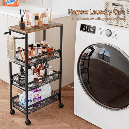 AZERPIAN Slim Rolling Cart 4 Tier Narrow Storage Cart on Wheels - Image 5