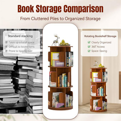 3-Tier 360° Rotating Bookshelf, Round Floor Standing Bookcase - Image 3