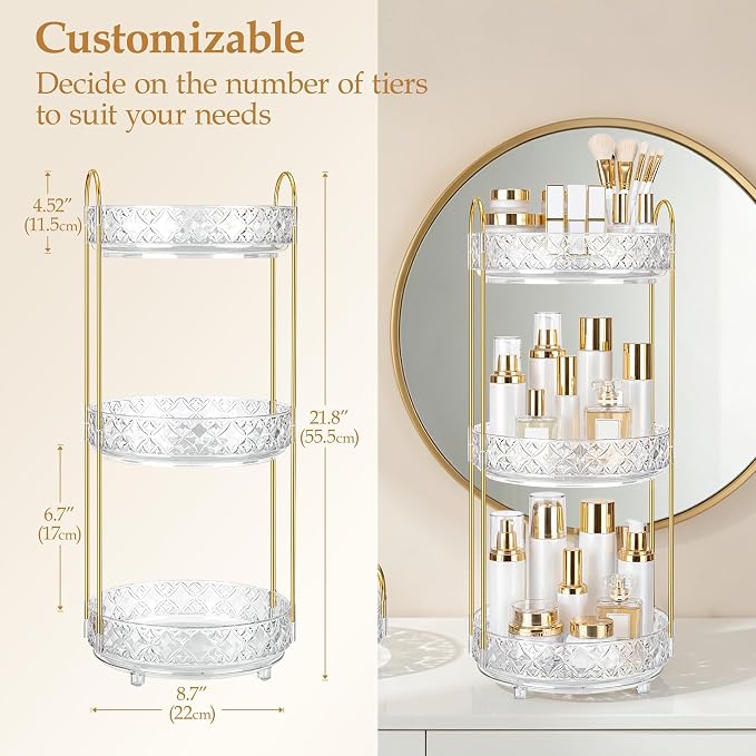 360 Rotating Makeup Organizer for Vanity, 3 Tier Adjustable Perfume Organizer - Image 5