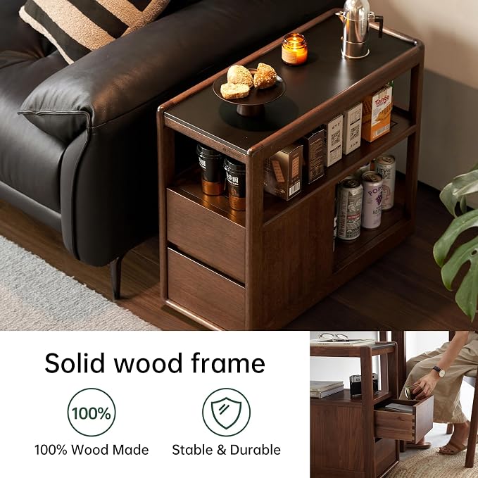 Solid Wood End Table with Storage Drawers, Narrow Side Table - Image 3