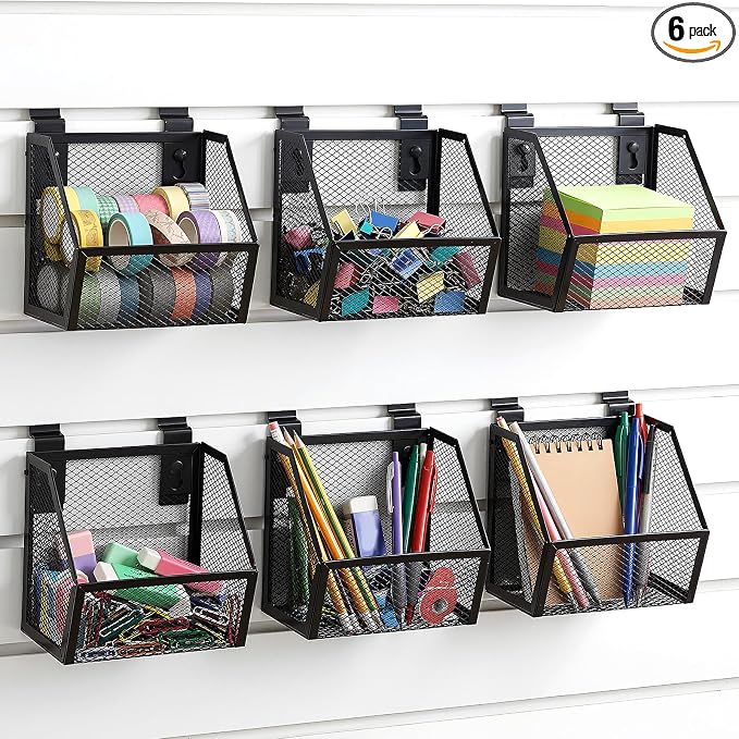 6 Set Slatwall Bins with Metal Hooks Mesh Slat wall Mounted Hanging Holder by Unknown