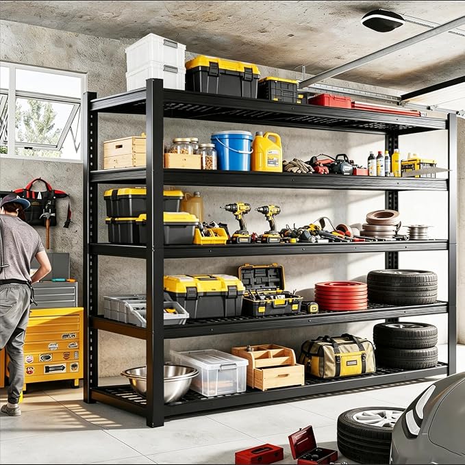 84" H Heavy Duty Wire Garage Shelving, 5-Tier Adjustable Industrial Metal - Image 9