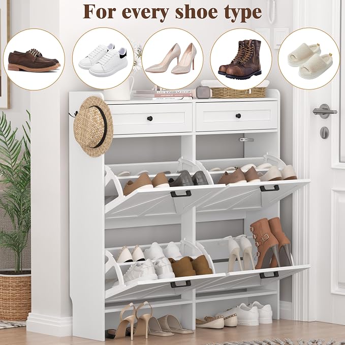 Thacuok Shoe Cabinet with 4 Flip Drawers & 2 Storage Drawers, Rustic Farmhouse - Image 7