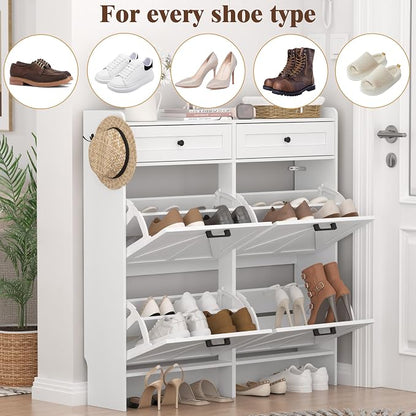 Thacuok Shoe Cabinet with 4 Flip Drawers & 2 Storage Drawers, Rustic Farmhouse - Image 7