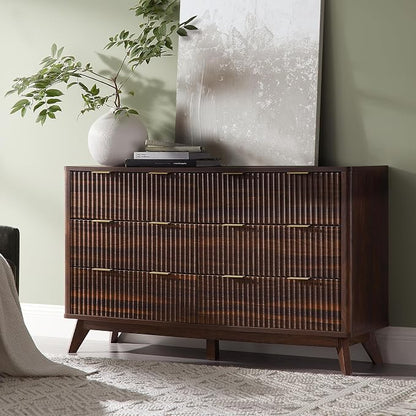 T4TREAM Fluted 6 Drawers Dresser, Curved Profile Design, Dresser TV Stand by T4TREAMFurniture