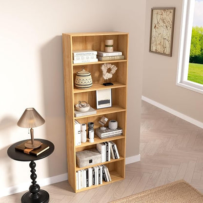 6 Tier Book Shelf，Wooden 6 Cube Storage Organizer, 6 Tier Low Bookcase Storage - Image 5