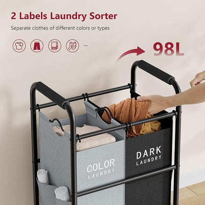 Tajsoon 2 Bag Laundry Sorter Cart, Laundry Hamper Sorter Basket - Image 3