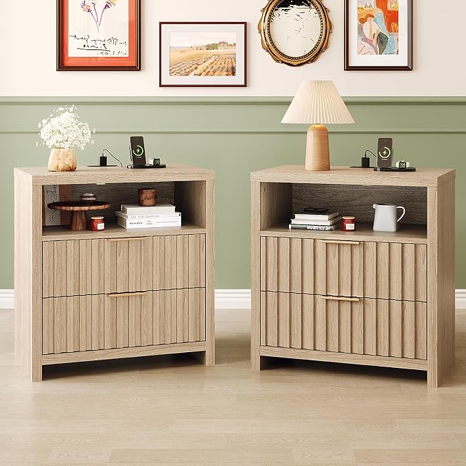 VINGLI Fluted Nightstand Set of 2 by VINGLI