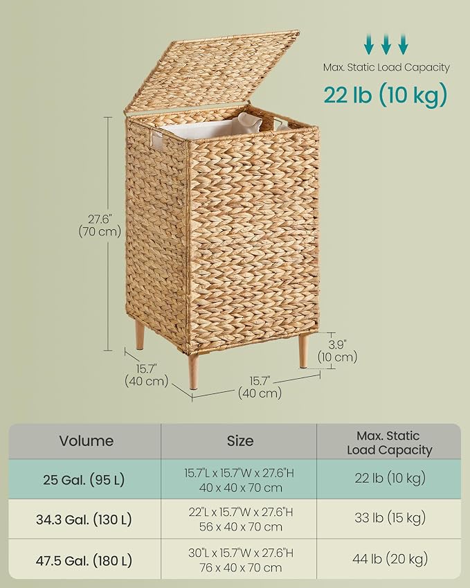 SONGMICS Laundry Hamper, 25 Gal. Handwoven Water Hyacinth Wicker Laundry Basket - Image 6