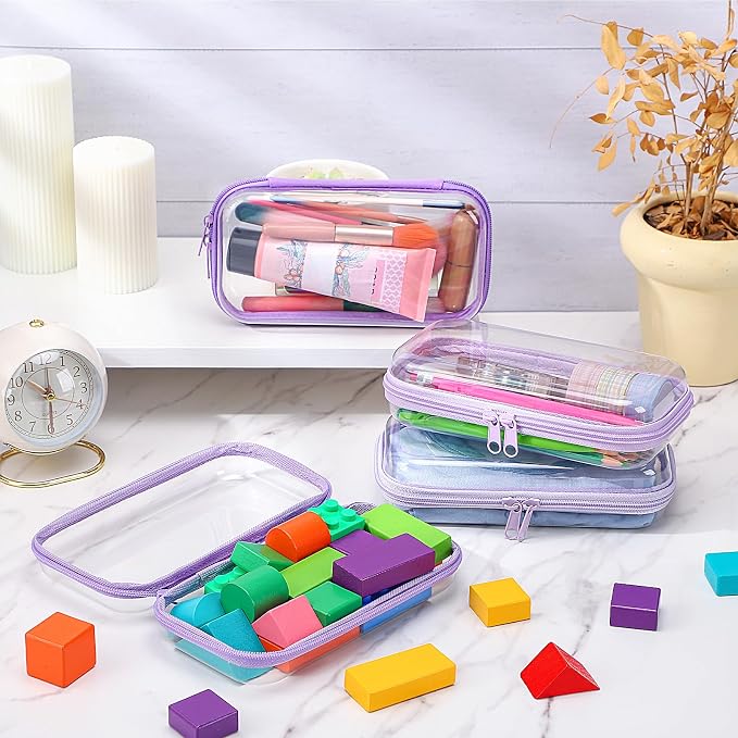 Hoolerry 4 Pcs Hard Clear Zipper Case Makeup Bags Plastic Pencil Pouch - Image 5