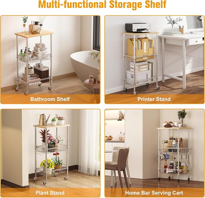 Homeiju Rolling Kitchen Storage Cart, 3-Tier Storage Rack on Caster Wheels - Image 8