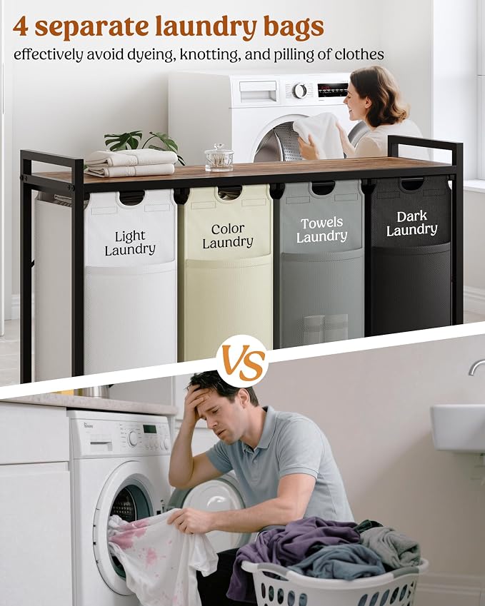 Lulive Laundry Hamper with Shelf, Laundry Basket 4 Section, Laundry Sorter - Image 3