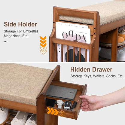 PETKABOO Shoe Bench with Hidden Drawer and Side Holder, 2 Tier Entryway Bench - Image 7