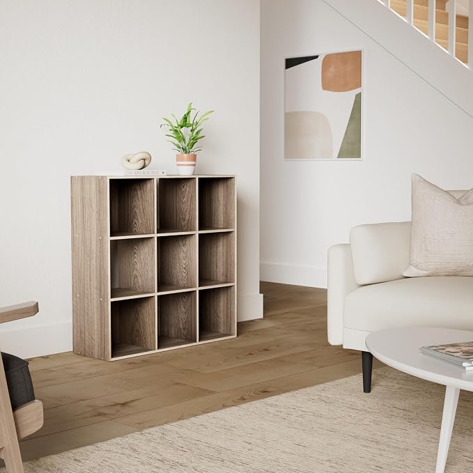 JupiterForce 9 Cubes Bookcases Storage Organizer, 3-Tier Wooden Open Bookshelf - Image 2
