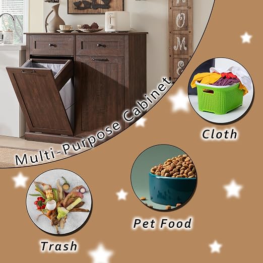 Double Tilt Out Trash Cabinet, 20 Gallon Farmhouse Laundry Hamper Cabinet - Image 4