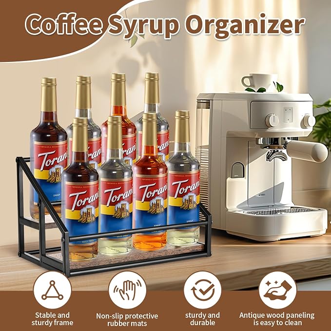 Coffee Syrup Organizer, 2-Tier 8 Bottles Coffee Syrup Rack - Image 2