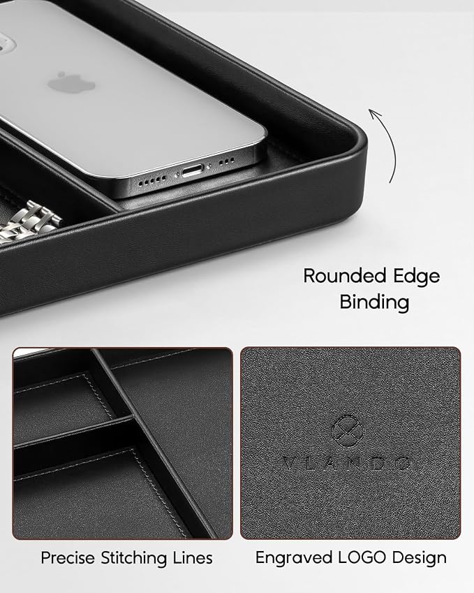 VLANDO Valet Tray, PU Leather Nightstand Organizer - Image 3