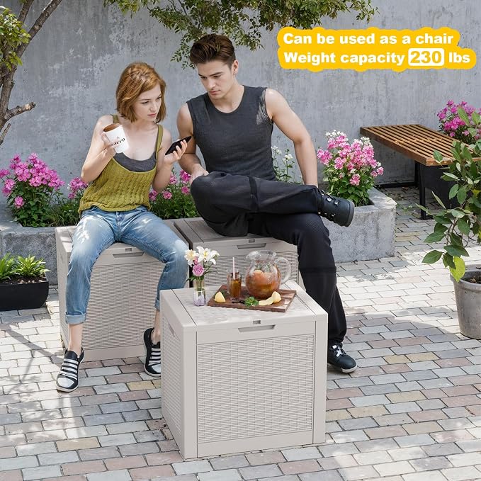 30 Gallon Wicker Pattern Resin Deck Box, Lockable Patio Outdoor Storage Box - Image 4