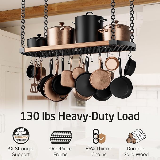 KES 48 Inch Large Hanging Pot Rack Ceiling Mount - Image 2