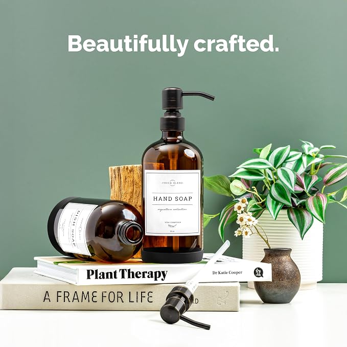 Vine Creations Amber Glass Soap Dispenser, 2 Pack Kitchen Soap Dispenser Set - Image 2