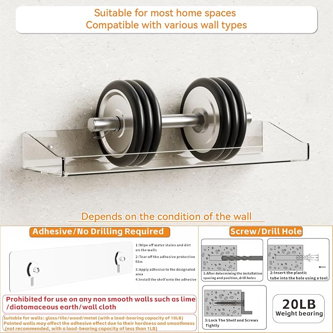 Yieach 2 Pack Clear Shower Shelves - Image 4