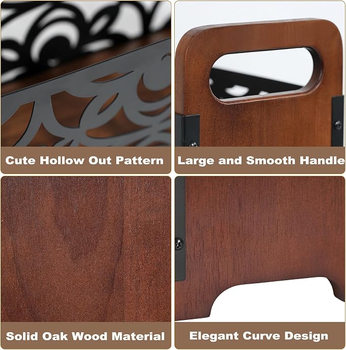 Magazine Holder, Oak Wood Magazine Rack Floor, Lotus Pattern | Rustic Magazine - Image 7