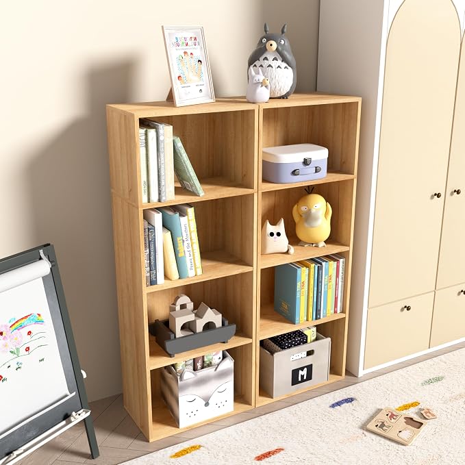 Wooden 4 Cube Storage Organizer, 4 Tier Tall Modern Bookshelf Freestanding - Image 5