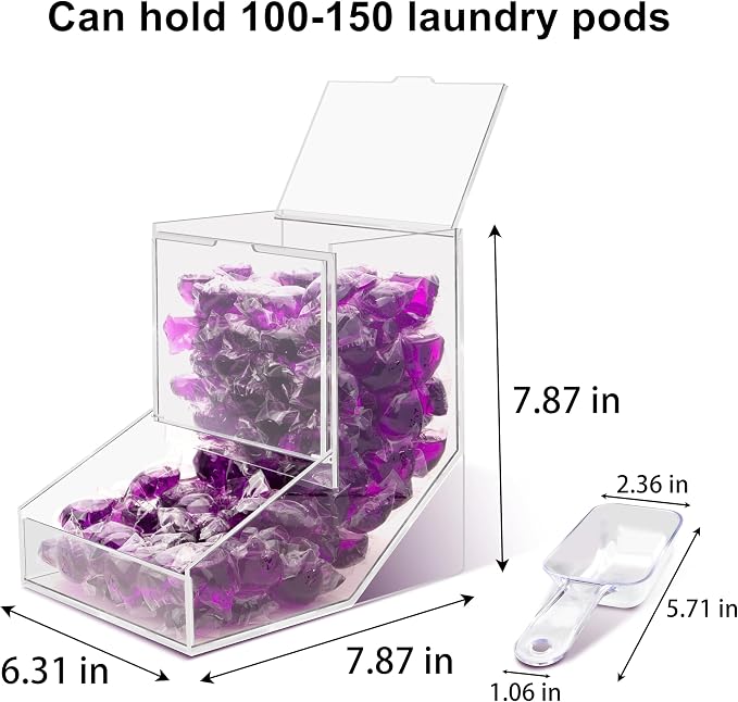 Laundry Pods Container with Spoon, Acrylic Candy Dispenser with 2 Lid, - Image 3