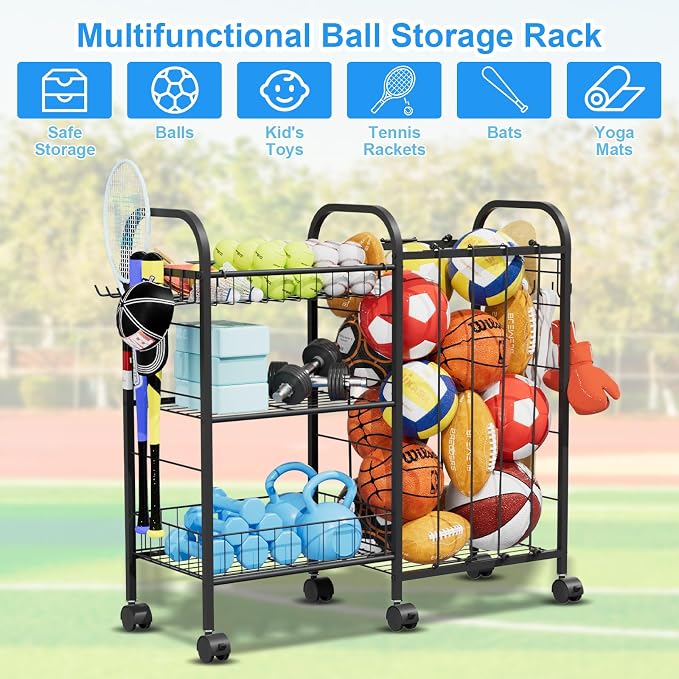 Ball Storage Rack, Sports Ball Storage Cart - Image 2
