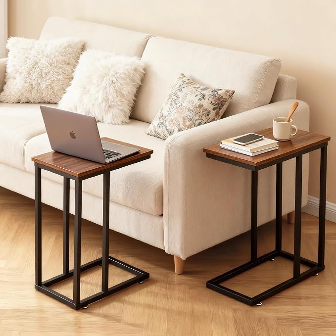 VECELO C Shaped End Side Table for Sofa Couch and Bed Snack TV Tray for Living - Image 4