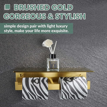 APLusee Brushed Gold Double Toilet Paper Holder - Image 9