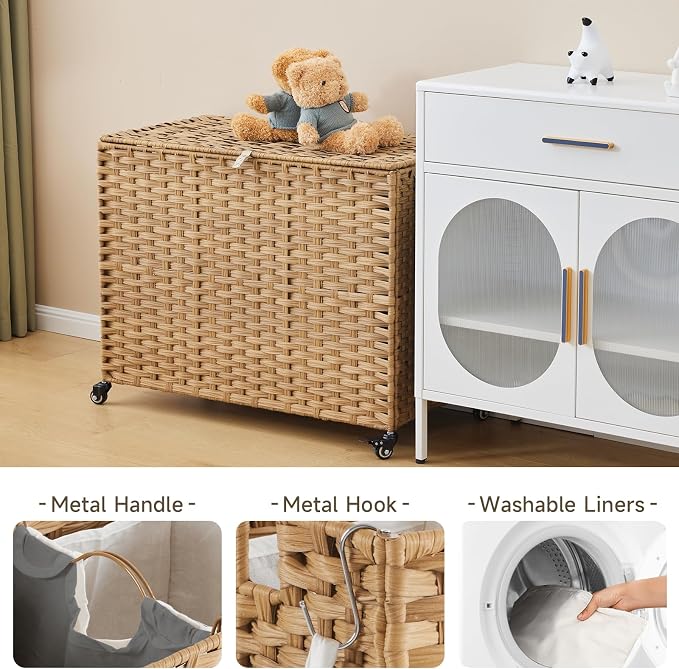 Laundry Hamper with Wheels, 60.72 Gallon Rolling Laundry Basket with Lid - Image 6