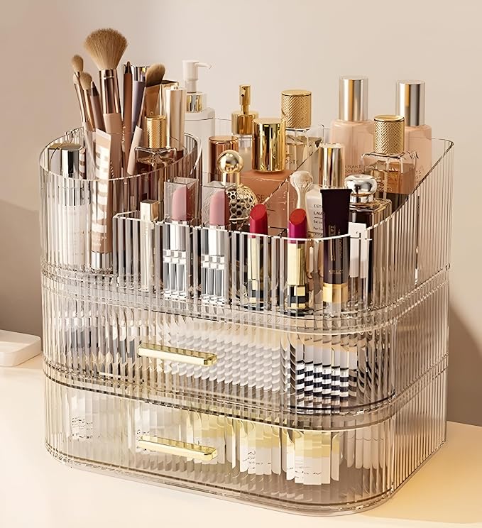 Makeup Organizer with Drawers and 360° Rotating Brush Holder, Large Capacity by Unknown
