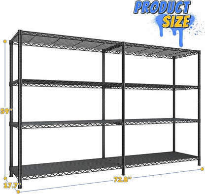 REIBII 72.8" W Storage Shelves Load 1500LBS, 4 Tier Metal Shelving Unit Wire - Image 3