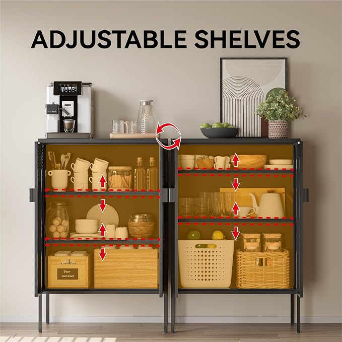 COFaR Black Metal Cabinet with Adjustable Shelves, 47”H Industrial Buffet - Image 5