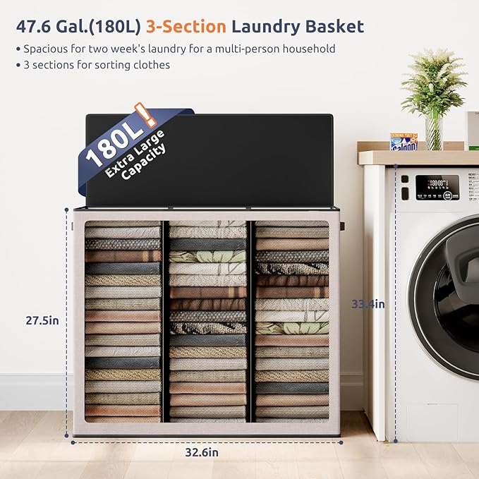 SOLEDI 180L 3-Section Laundry Hamper - Image 2