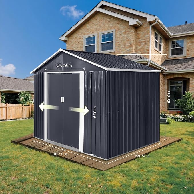 9' x 6.5' Outdoor Storage Shed, Sturdy Metal Building w/Windows & Lockable Doors - Image 5