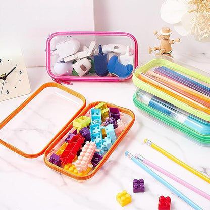 Hoolerry 4 Pcs Hard Clear Zipper Case Makeup Bags Plastic Pencil Pouch - Image 5