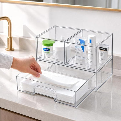 Clear Stackable Storage Drawers, Acrylic Bathroom Makeup Organizer, Plastic Bins - Image 2